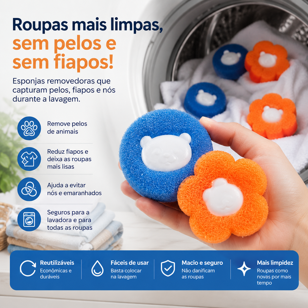 LavaPet Clean - Esponja Removedora de Pelos e Fiapos
