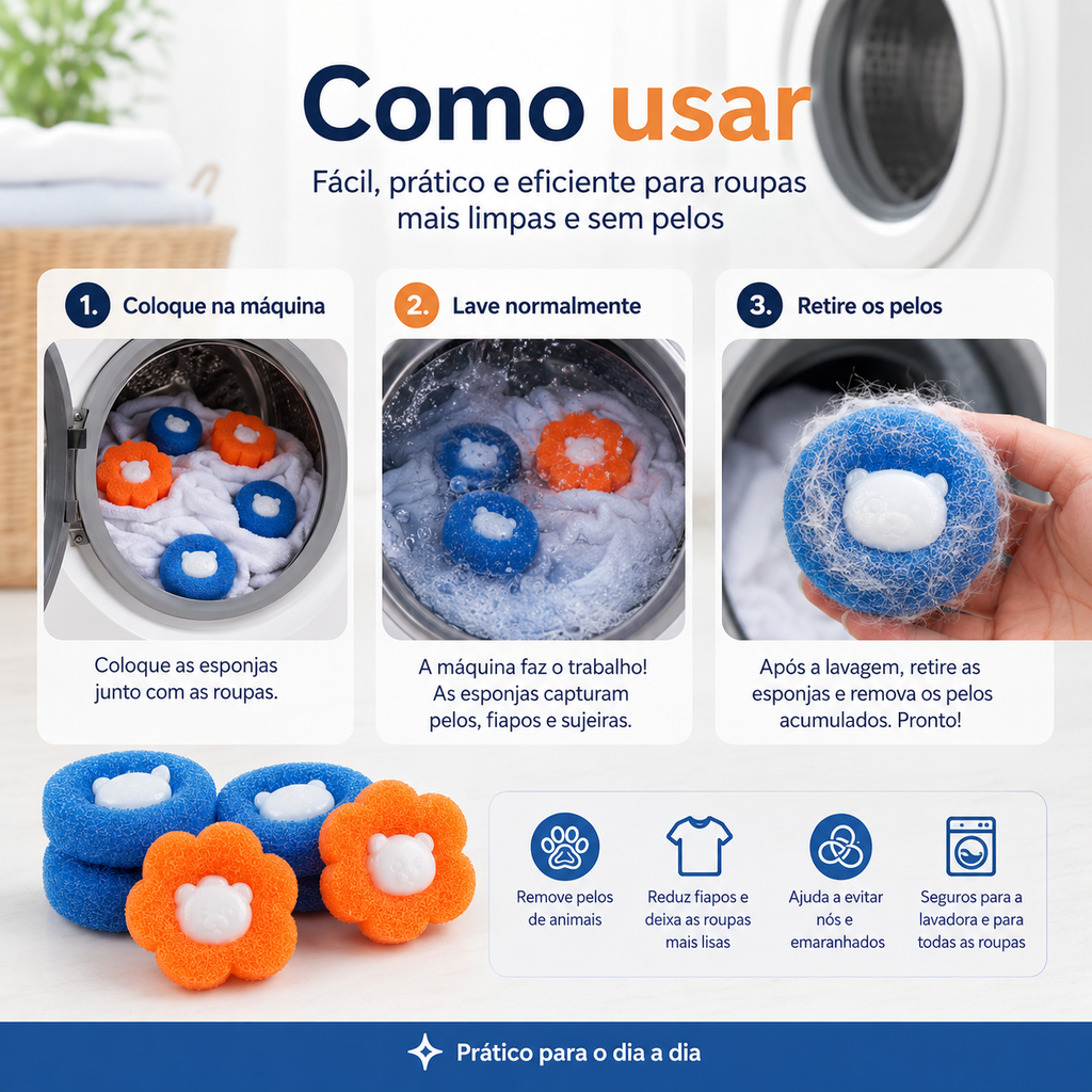 LavaPet Clean - Esponja Removedora de Pelos e Fiapos