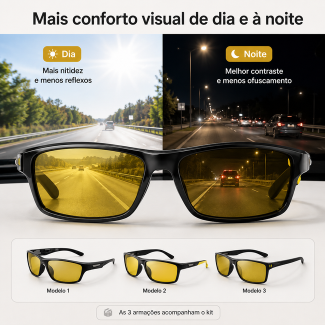 Kit VisionDrive 3 em 1 — Óculos Anti-Reflexo Polarizado para Direção