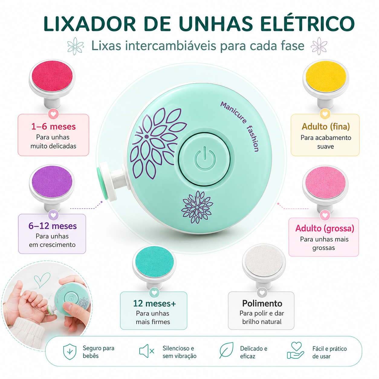 BabyNail Care – Aparador Elétrico de Unhas para Bebês