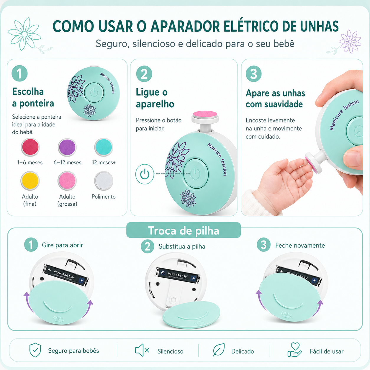 BabyNail Care – Aparador Elétrico de Unhas para Bebês