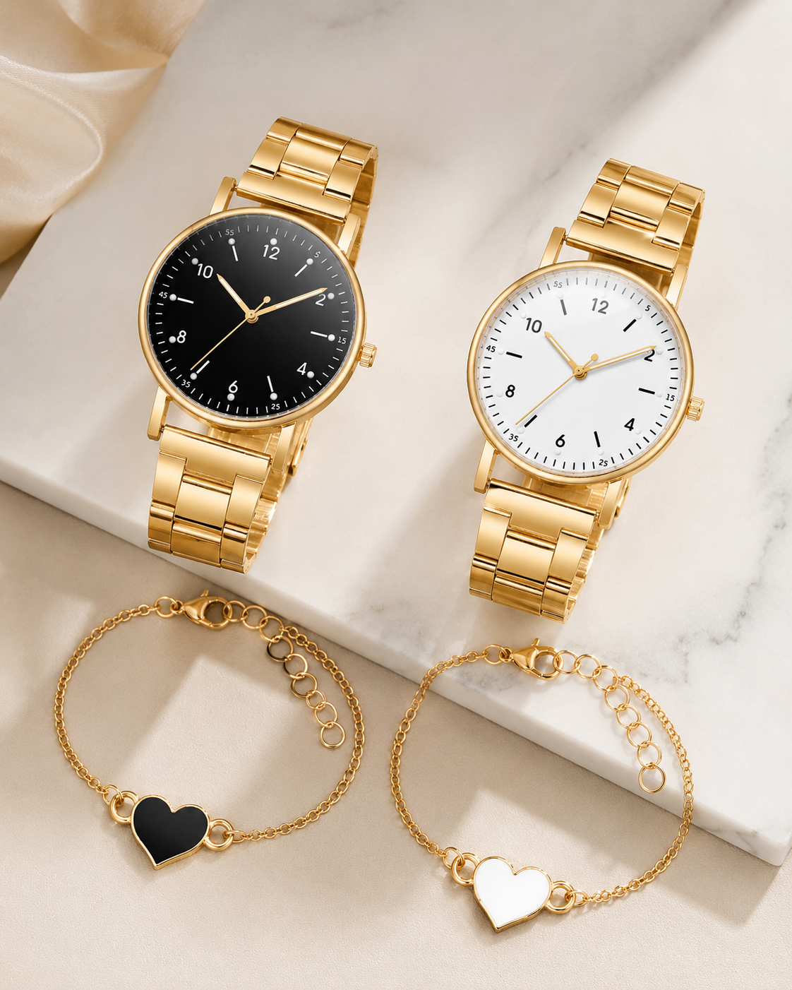 Aurora Gold — Kit Relógio Feminino + Pulseira Coração
