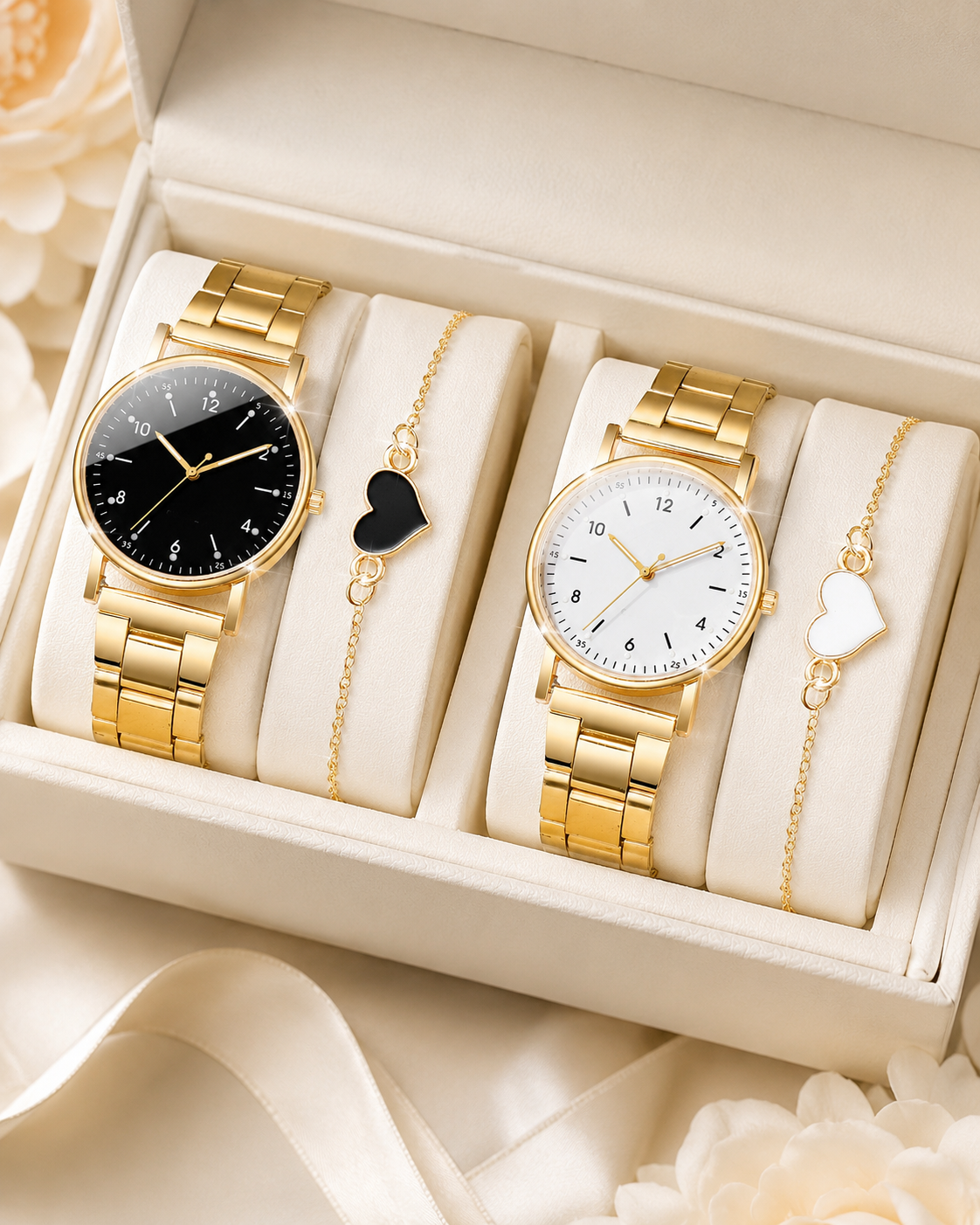 Aurora Gold — Kit Relógio Feminino + Pulseira Coração